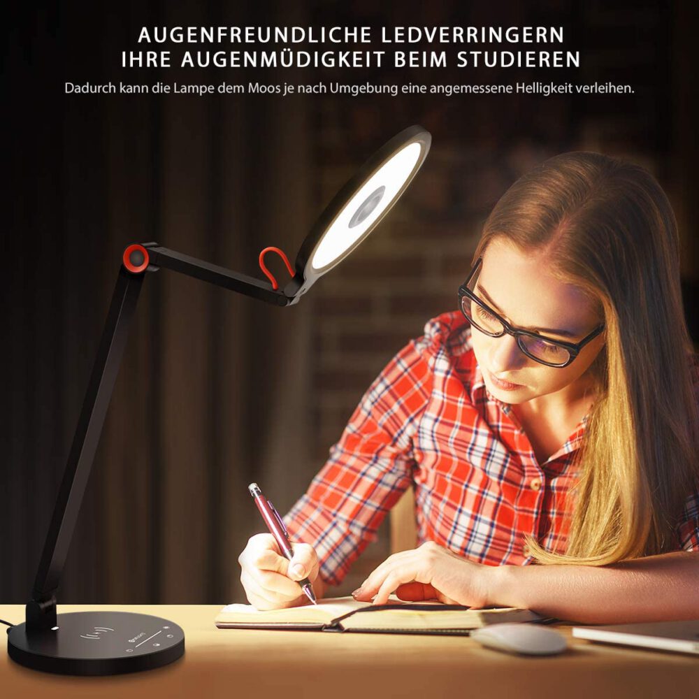LED Schreibtischlampe mit 5 Helligkeitsstufen und induktiver Ladestation